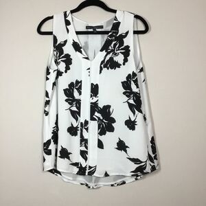 Sleeveless floaty lined white blouse black flower print casual spring summer 10